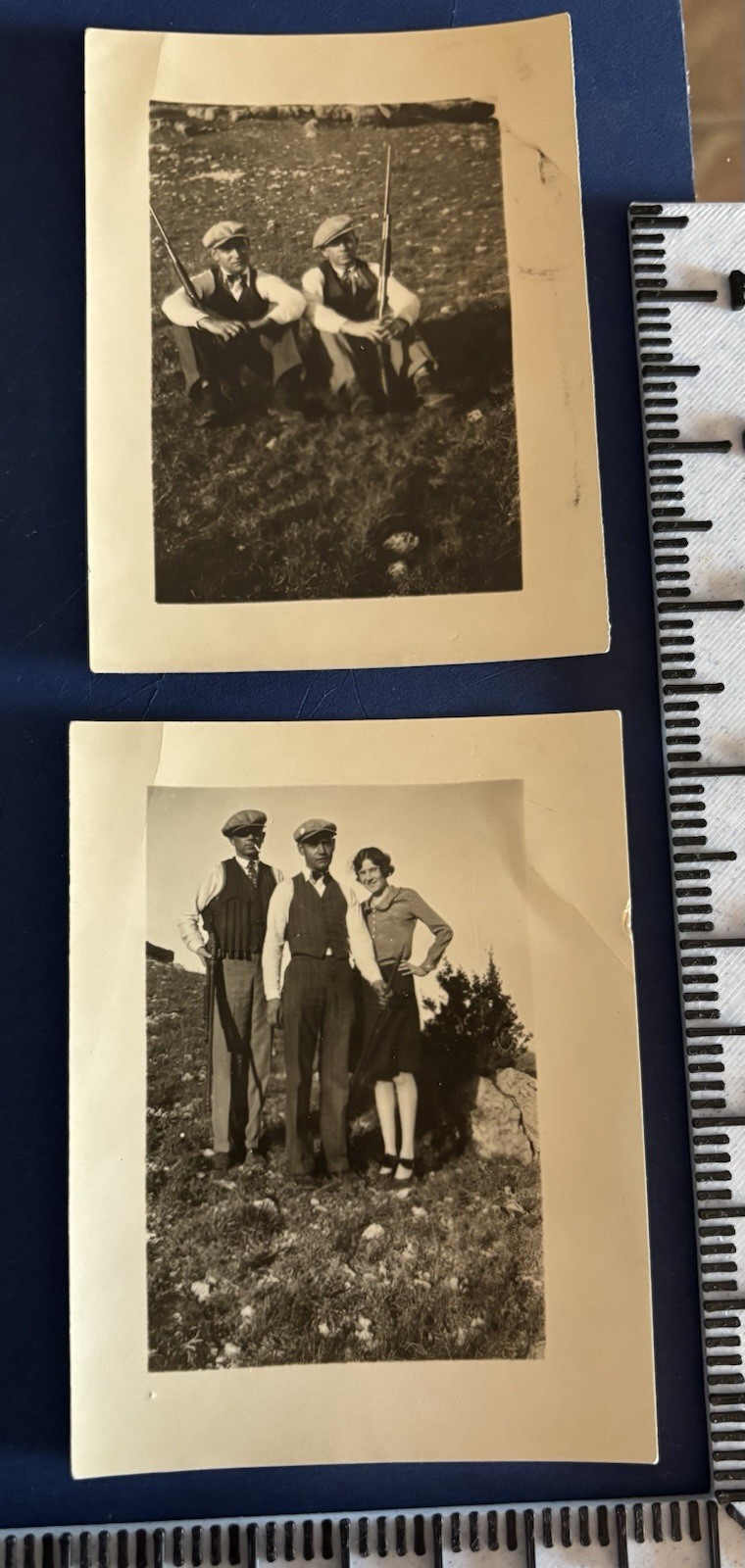 Antique 1920s PHOTO Vtg Lot Men W Shotguns Hunting Hats Vest & Lady Friend