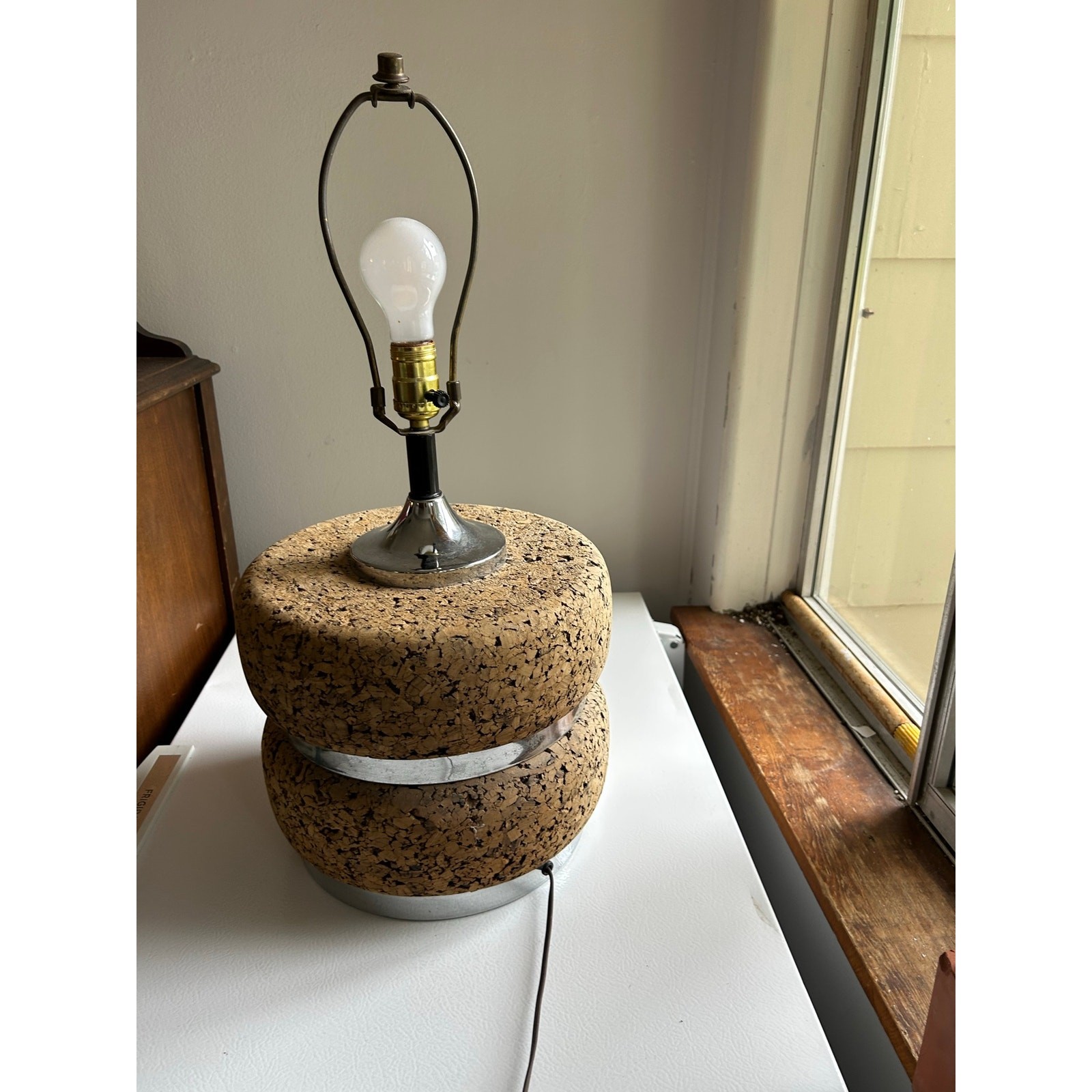 Vintage MCM Mid Century Cork and Chrome Table Lamp