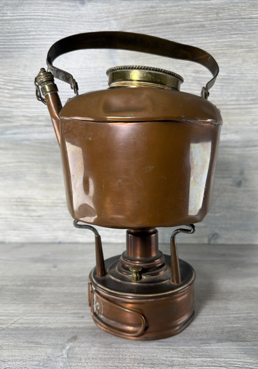 Rare Antique Camp Stove French Copper & Brass Bte SGDG G.M. Complete W/Kettle