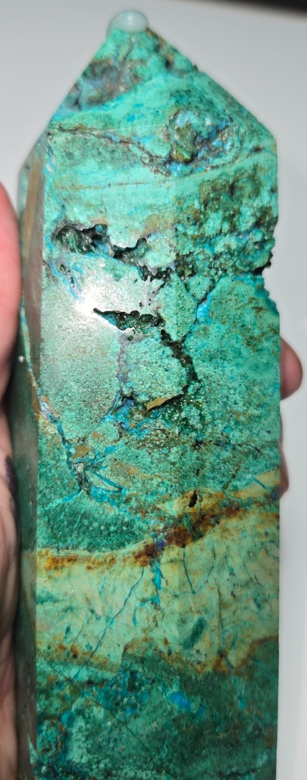 GORGEOUS GREEN AND BLUE CHUNKY Chrysocolla with azurite tower ~5.75in P23