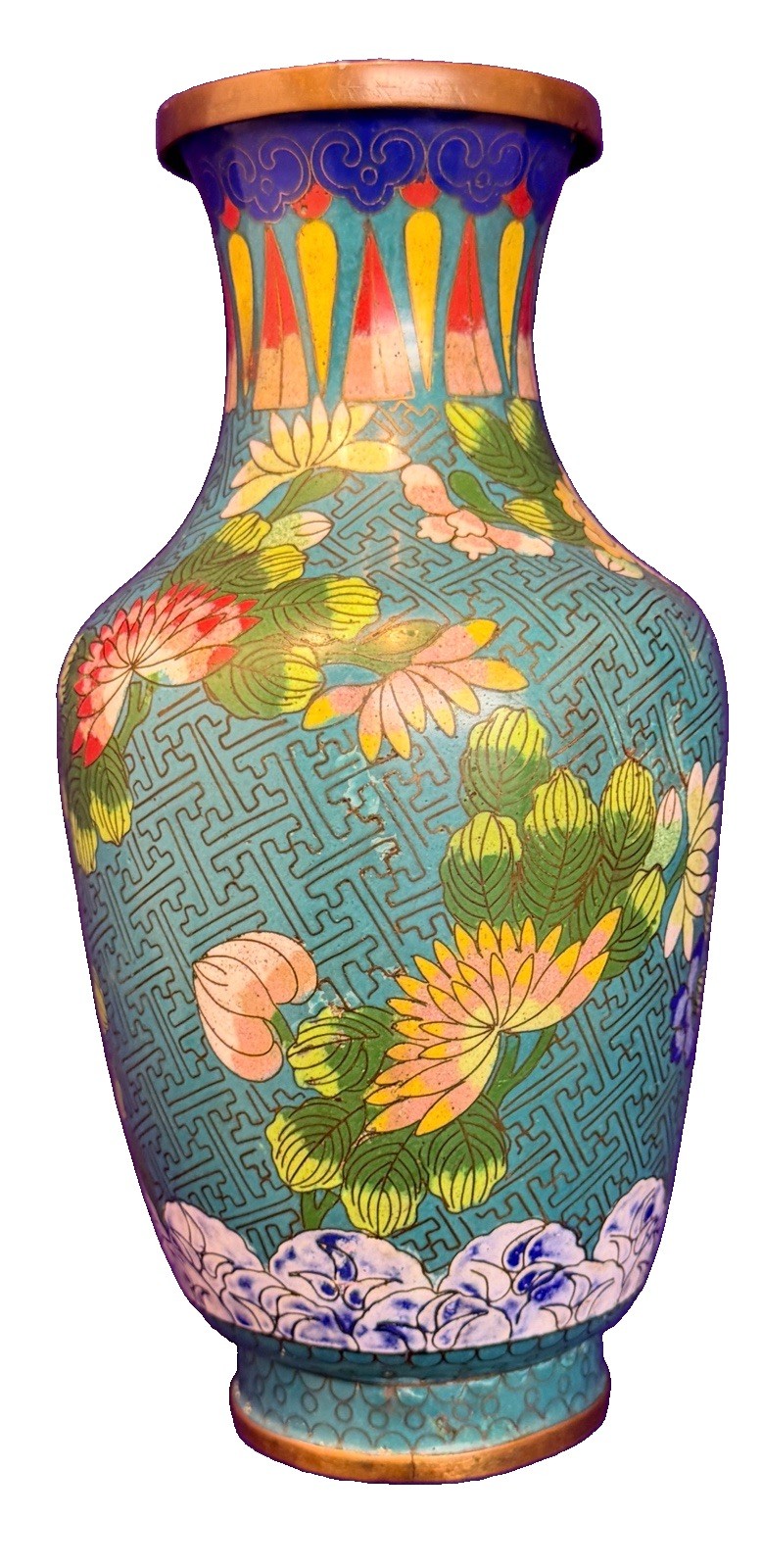 Blue Cloisonné Vase With Flowers