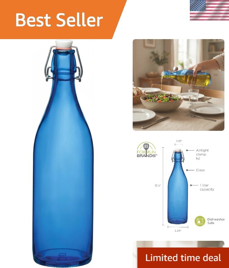 Versatile 1 Liter Airtight Blue Glass Bottle - Perfect for Juices & Kombucha