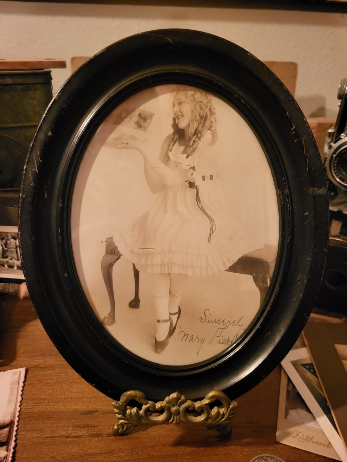 FRAMED 1910s Young Actress Mary Pickford Stamped Autograph Hartsook Photograph