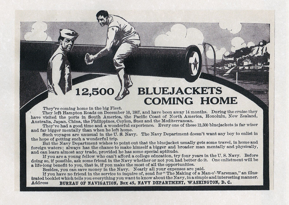AD BLUEJACKETS NAVY Ship CANNON Vintage 1909 8X10\