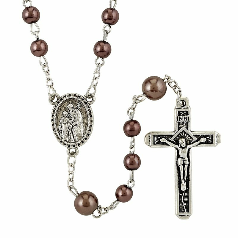 St. Joseph Rosary Pearlized Beads 6mm Aves 8mm Paters Joseph w/ Jesus Center 19\