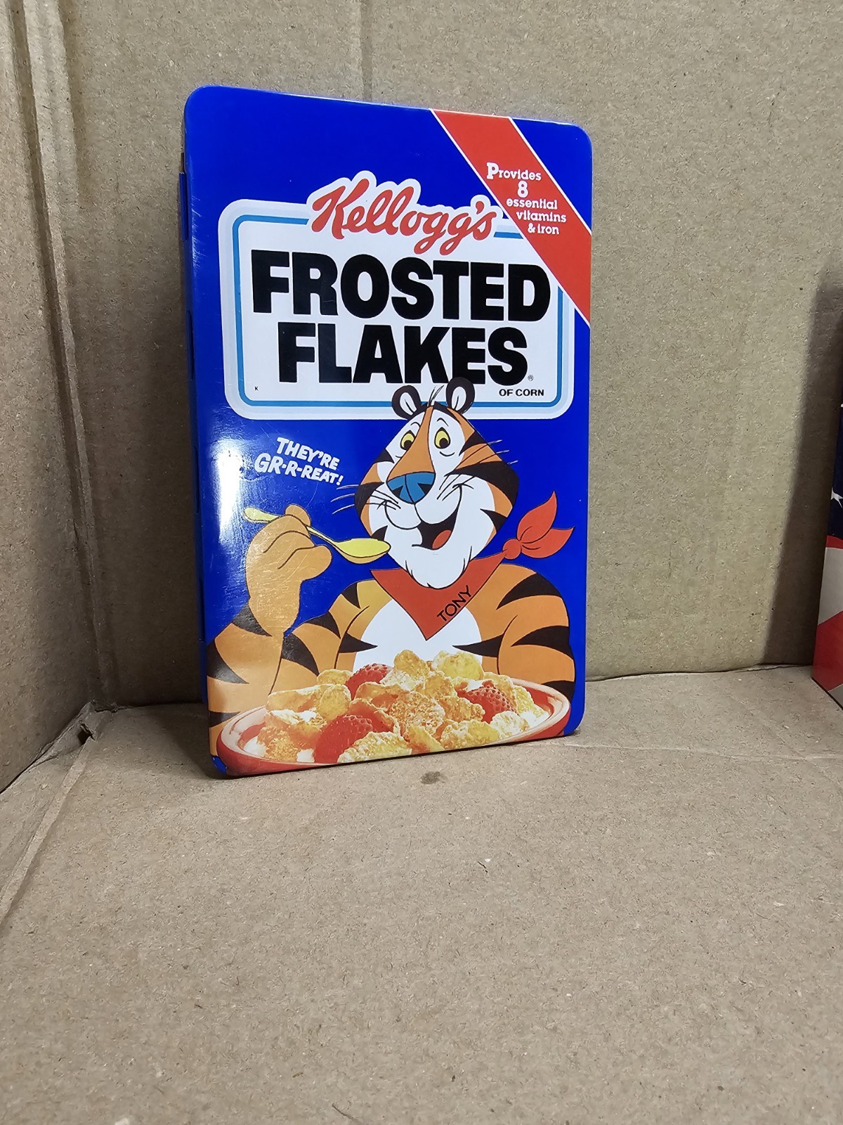 Vtg 1984 Kelloggs Frosted Flakes Tin Address & Phone Pad Tin Box Vtg 1984 Kelloggs Frosted Flakes Tin Address & Phone Pad Tin Box