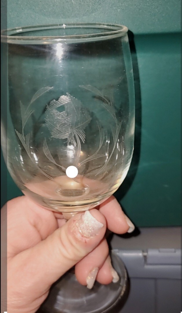 2 Rose Etched Clear Stem Wine Glass