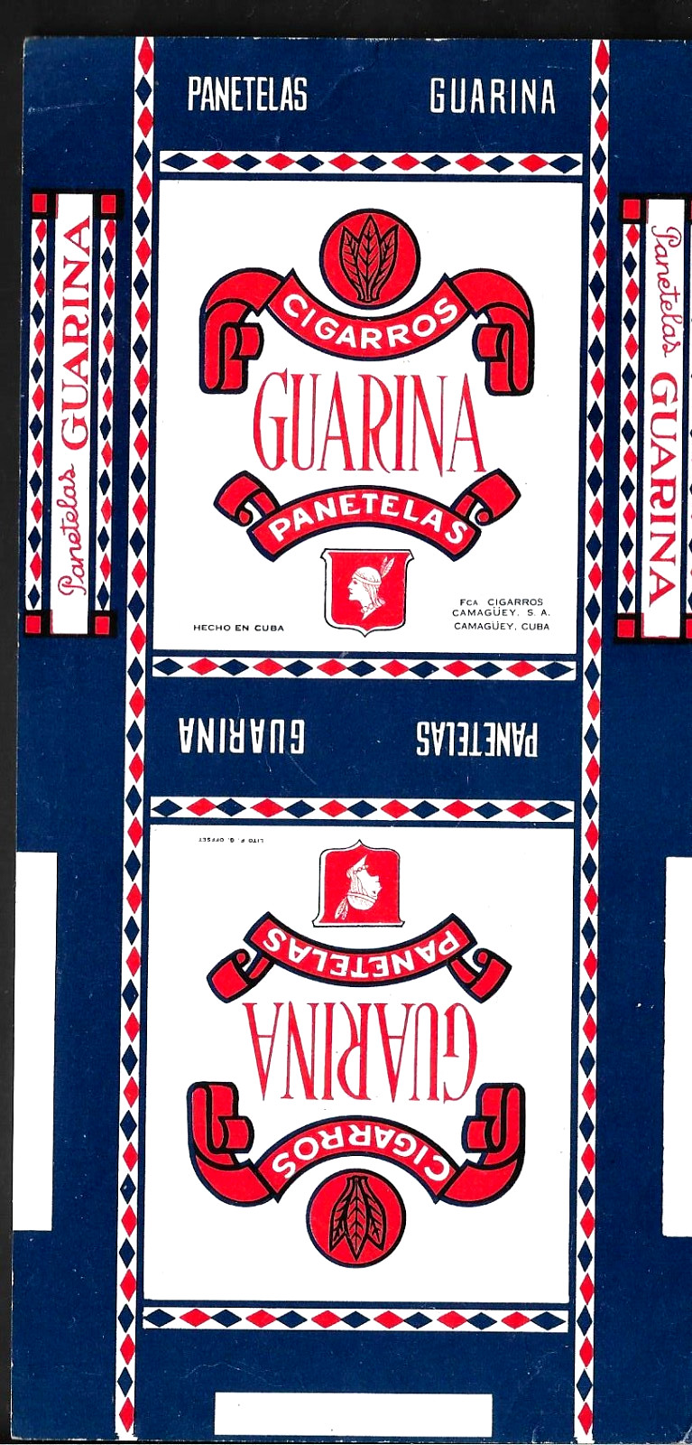 Vintage & Unique Cigarette pack label, Marquilla. Empty; label only. c. 1940s