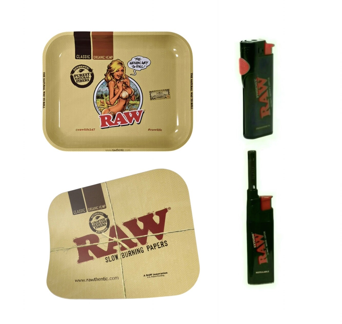 Raw LARGE GIRL  Metal tray 14x11 +raw Magnet Lid+Raw PHOENIX Extendo LIGHTER