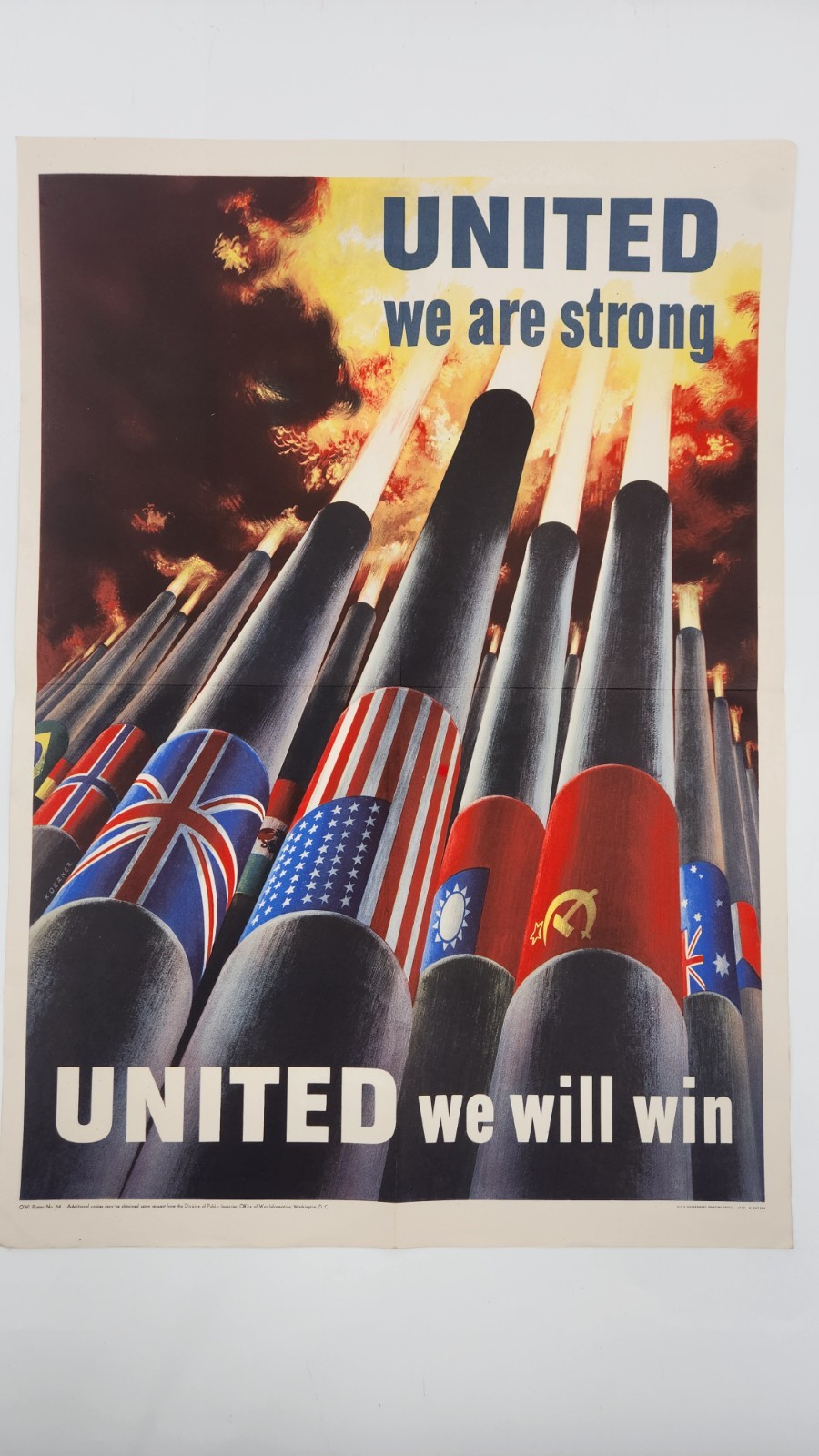 1942–1944 WWII Allied Propaganda Poster UNITED We Will Win