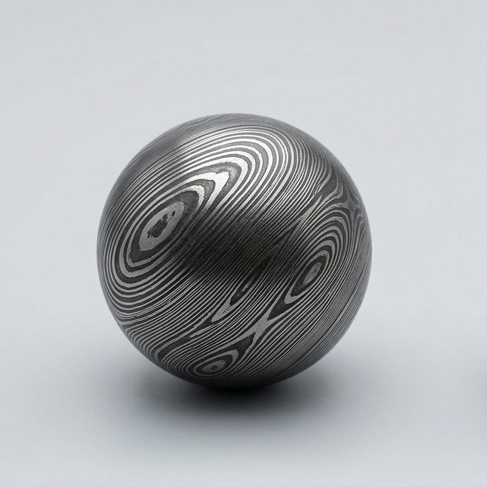 Hand-Forged Damascus Steel Stress Relief Sphere | Desk Toy or Paperweight