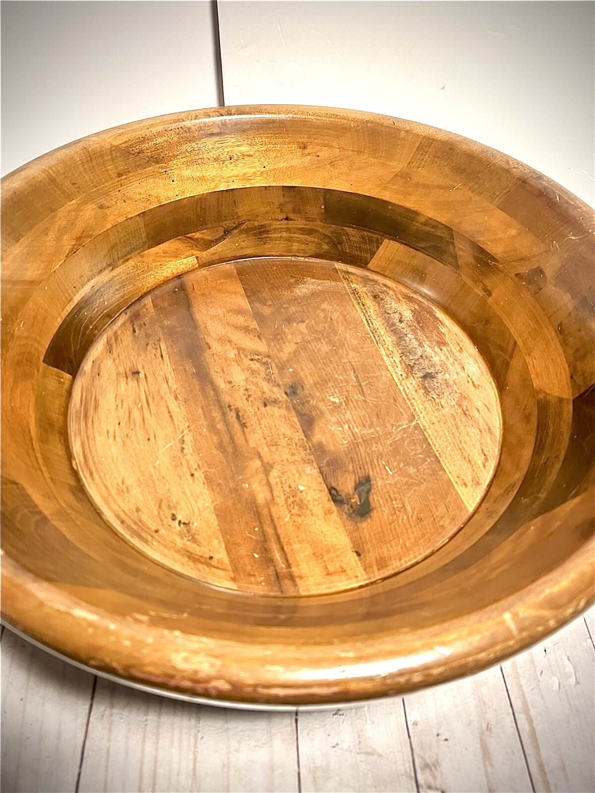 Vintage Beautiful Oversized Heavy Solid Wood Repurposed Rotating Serving Bowl