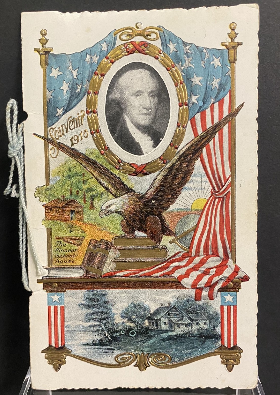 1910 Souvenir Memento Booklet Pioneer School House Embossed Americana Ephemera