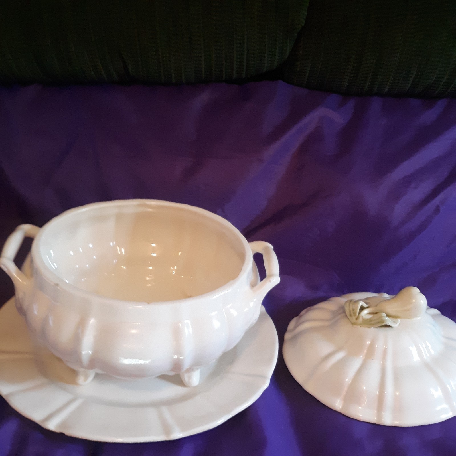 Soup Tureen Ceramic Huge Vintage/Rare Handmade 3-Piece Cram toned