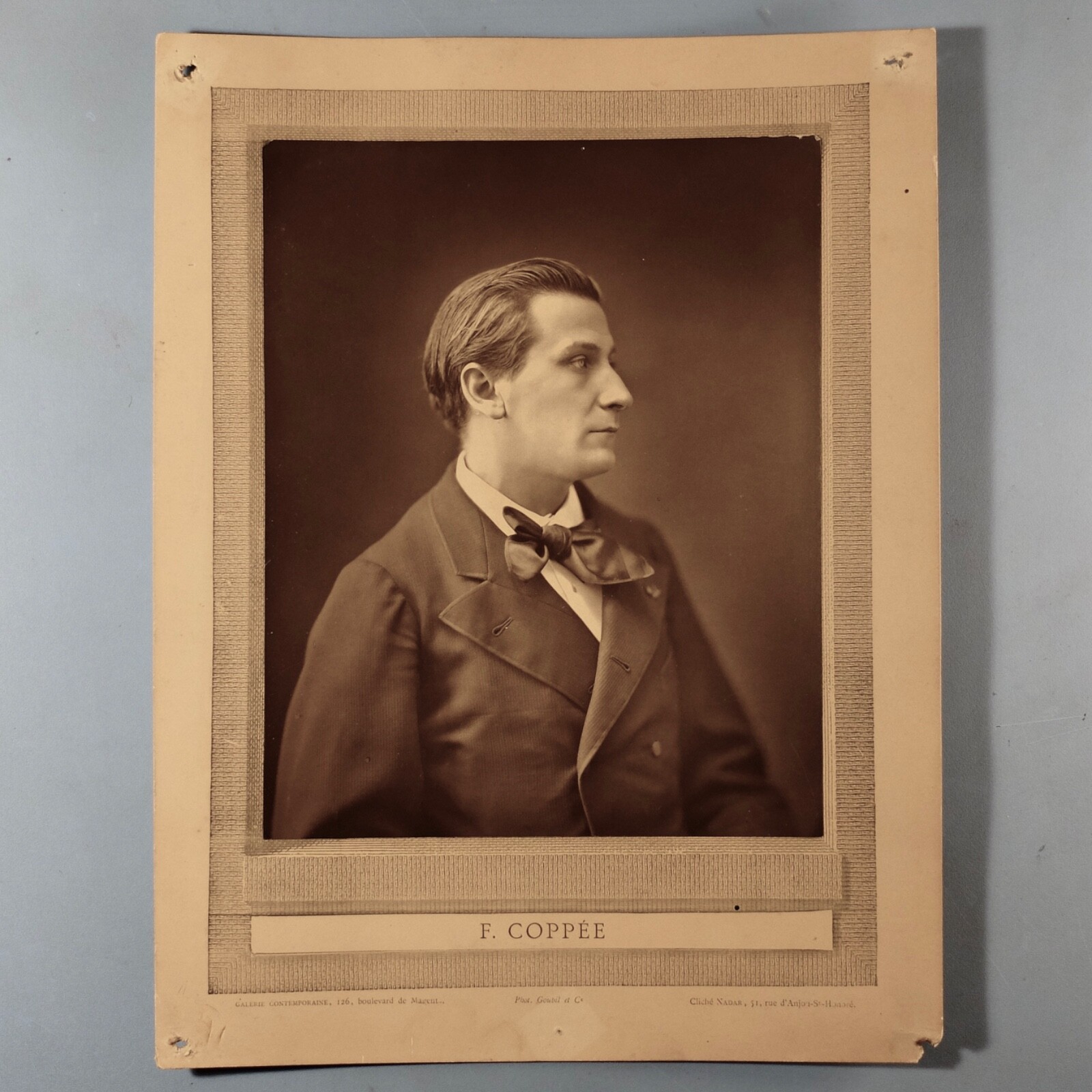 ANTIQUE PHOTO c. 1880 François Coppée Nadar Photoglyptie Goupil & Cie 27x35 cm