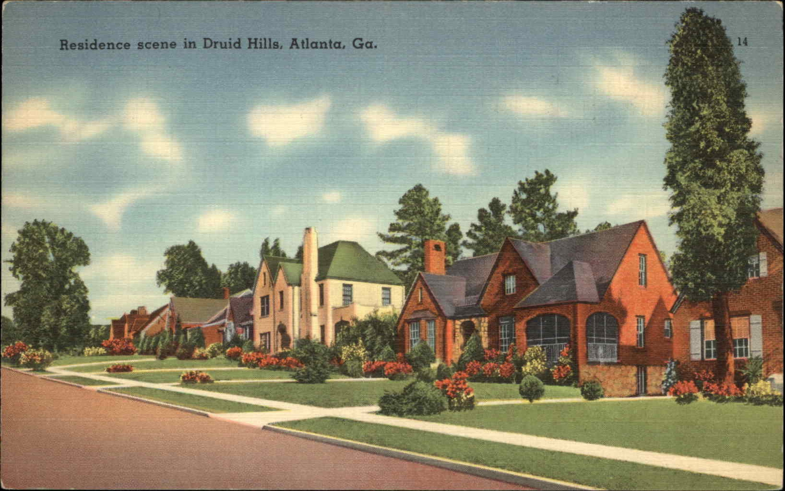Atlanta Georgia GA Druid Hills Residence c1930s-40s Linen Postcard