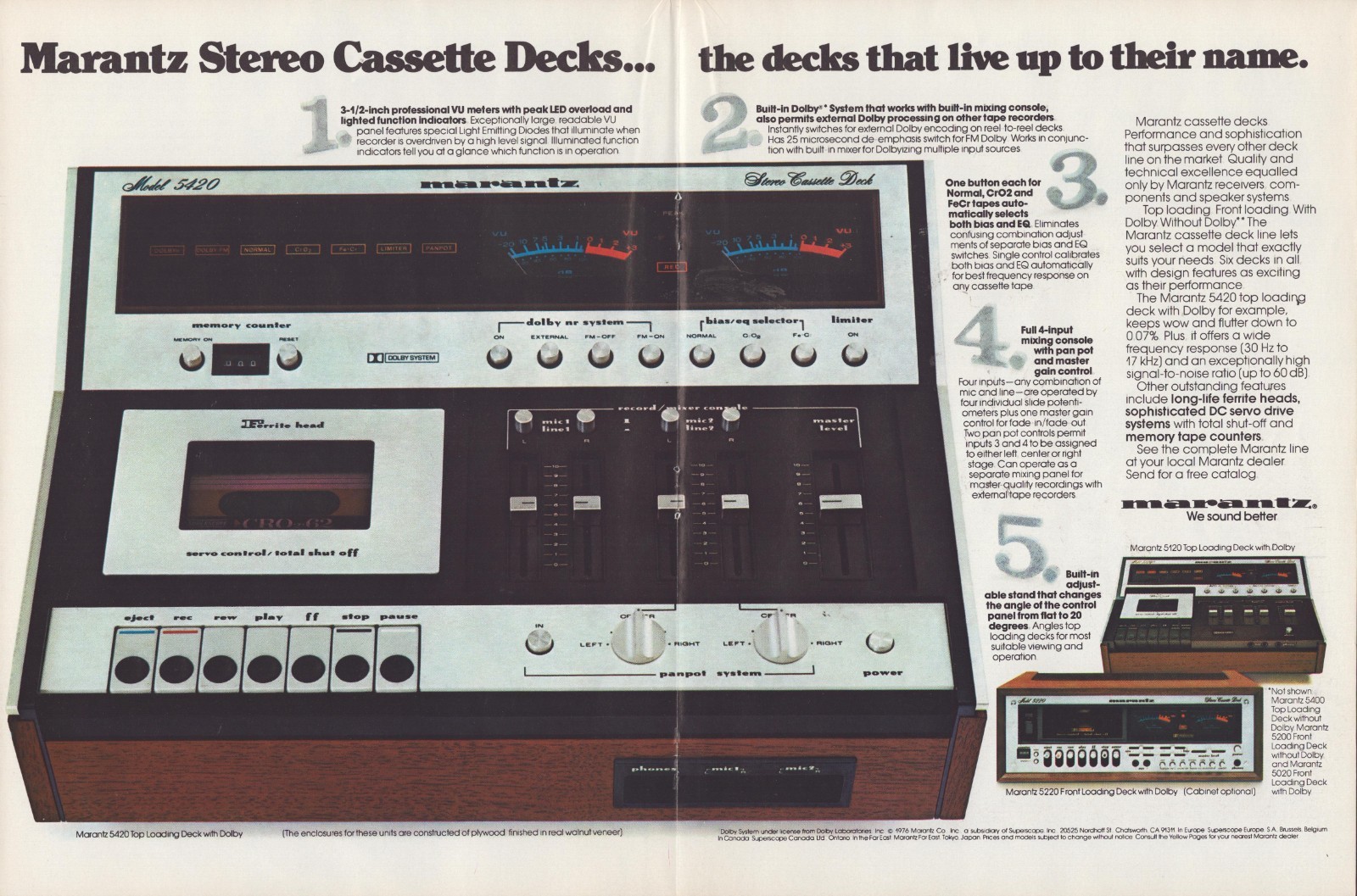 Vintage 1976 Marantz Model 5420 Stereo Cassette Deck 2-Page Print Ad