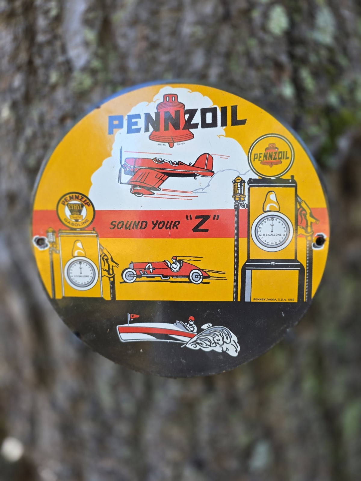 VINTAGE PENNZOIL GASOLINE PORCELAIN SIGN SOUND YOUR \ VINTAGE PENNZOIL GASOLINE PORCELAIN SIGN SOUND YOUR \