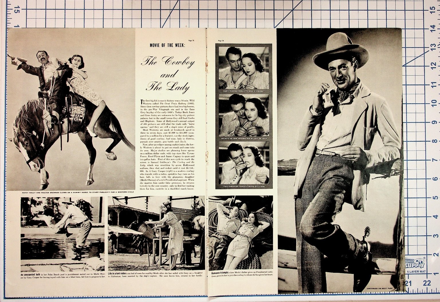 1938 The Cowboy and The Lady Movie Spread Magazine Page Gary Cooper Merle Oberon