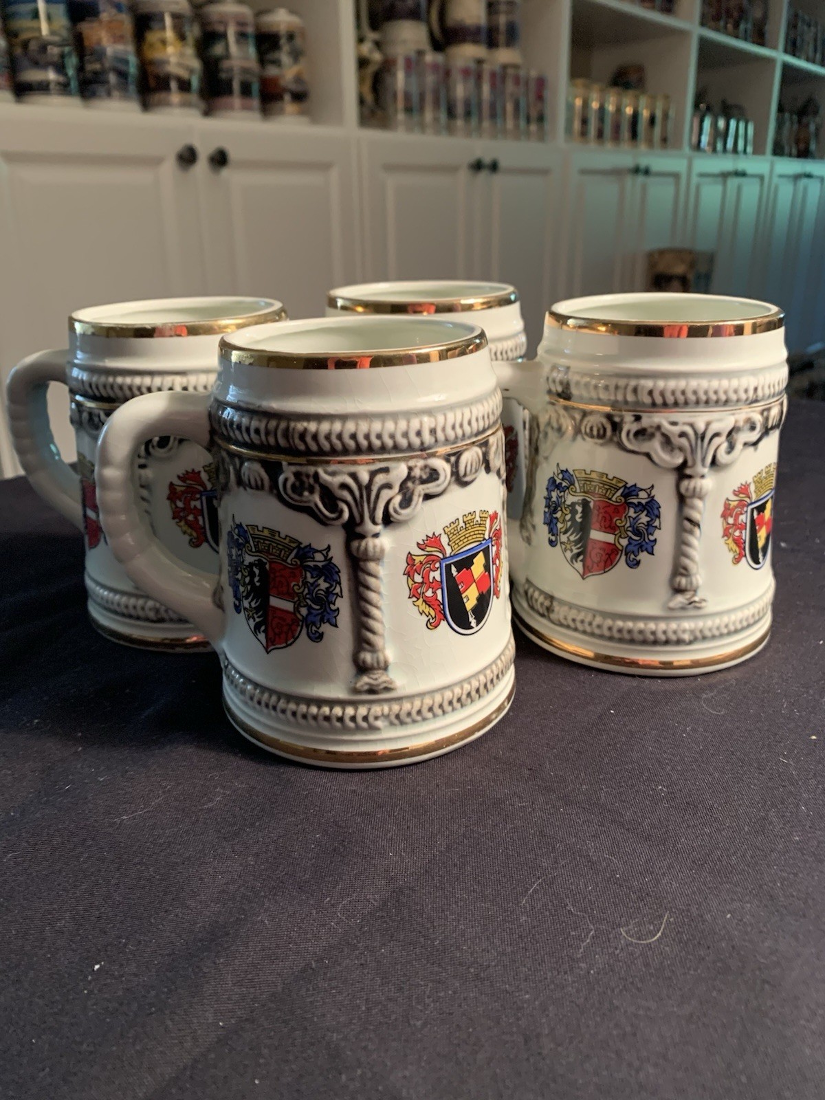 Set of 4 German Beer Mugs Coat of Arms Decorative Crests Breweriana Germany