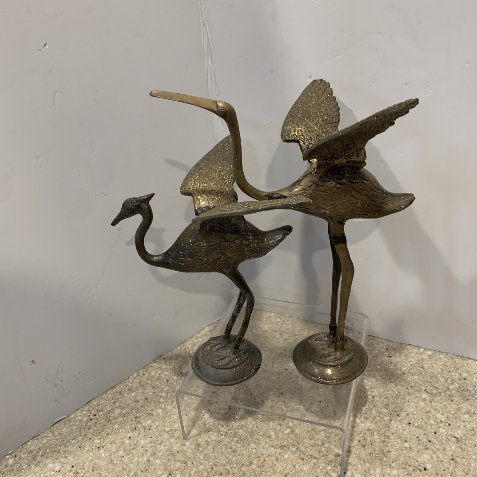 Vintage Pair Brass Crane Heron Egret Bird Figurines Mid-Century Modern 9”/ 71/2”