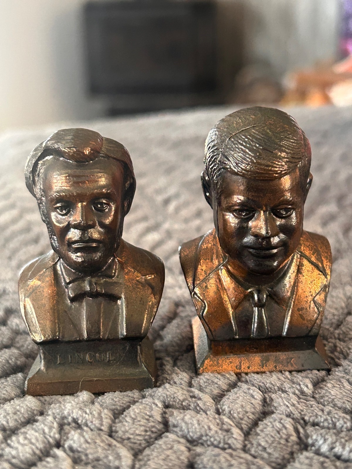 President Mini Bust Abraham Lincoln & J.F.K Cast Metal Bronze Copper  2.5\