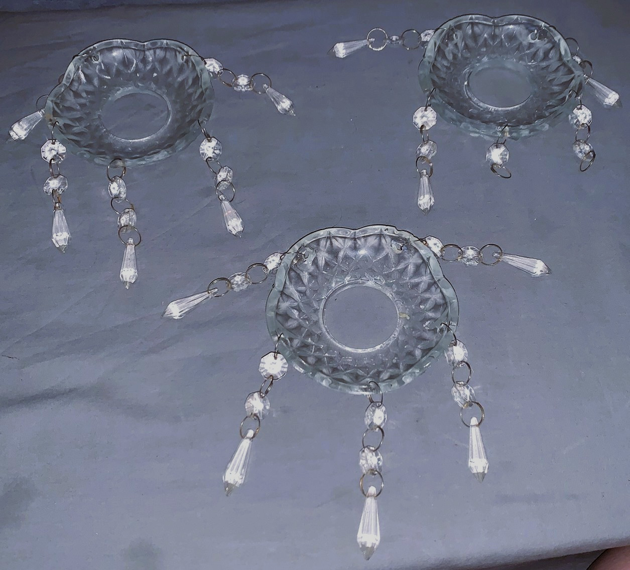 Group of 3  Clear Glass  Bobeche  with  Prisms