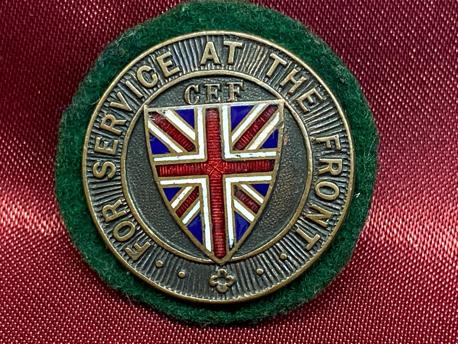 WW1 Canadian CEF For Service at the Front numbered pin badge w/fixing