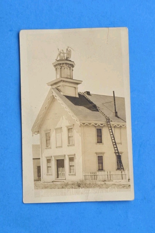 RARE 1927 Masonic Hall Mendocino California Photo Postcard RPPC Town Street View RARE 1927 Masonic Hall Mendocino California Photo Postcard RPPC Town Street View