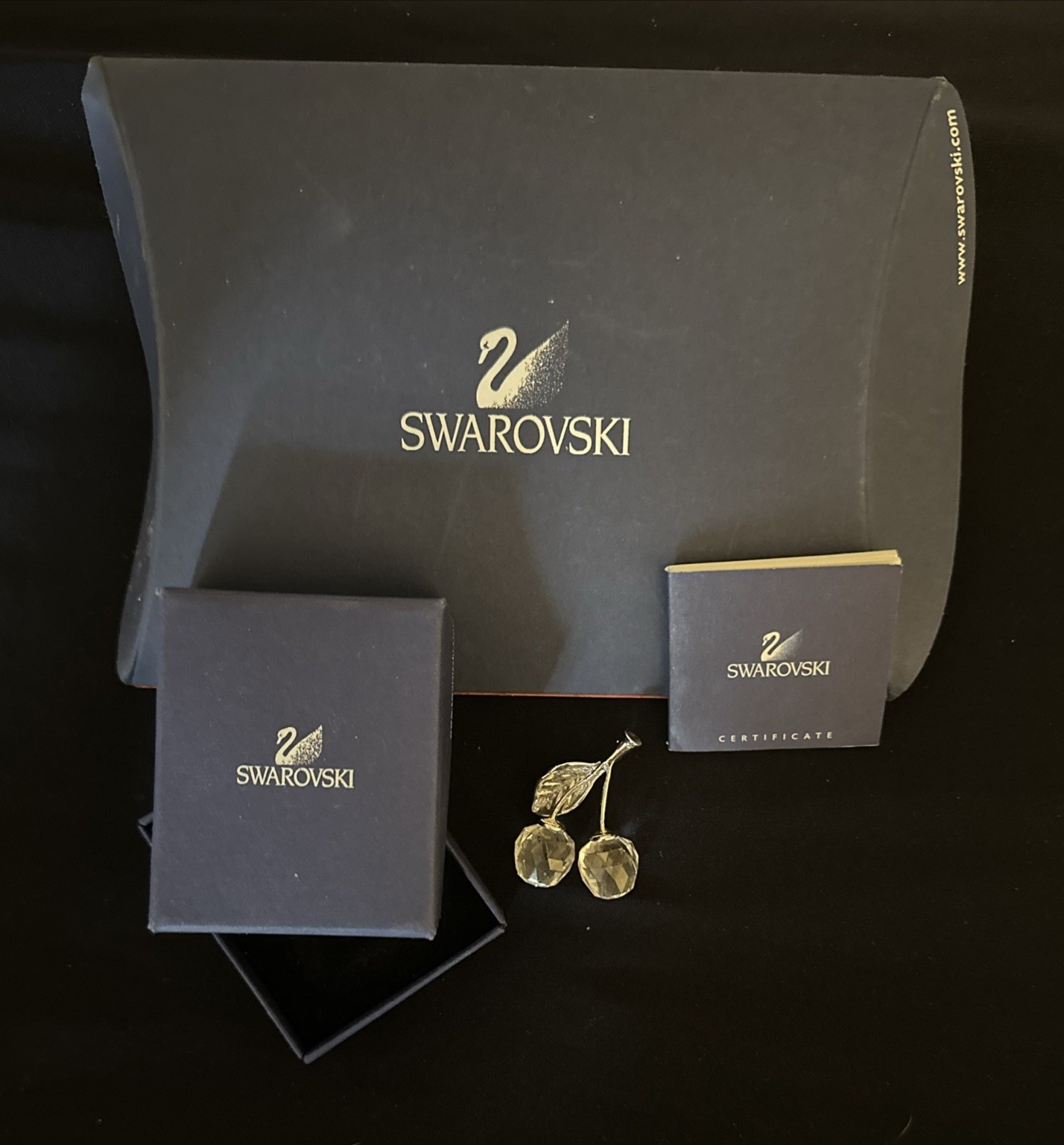 RARE Swarovski Cherry Crystal Brooch Ster. Silver Stem w/Boxes & Certificate NEW