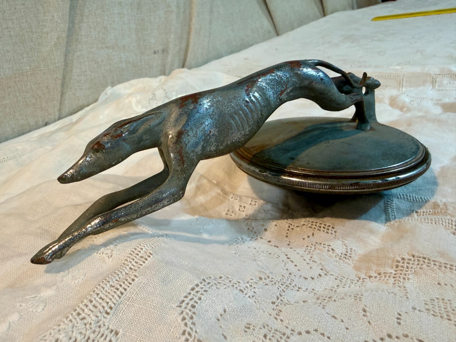 Vintage GREYHOUND Radiator Cap HOOD ORNAMENT Automobile Mascot 9” ~ TO RESTORE