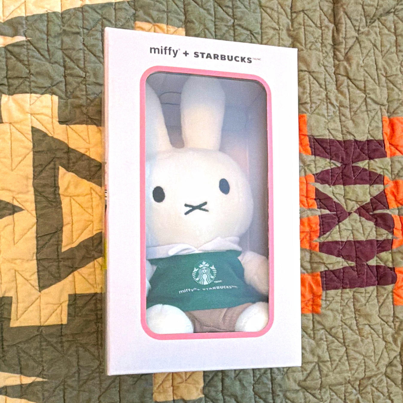 Starbucks Miffy Rabbit Plush Stuffed Animal Boxed With Clothes White/Green