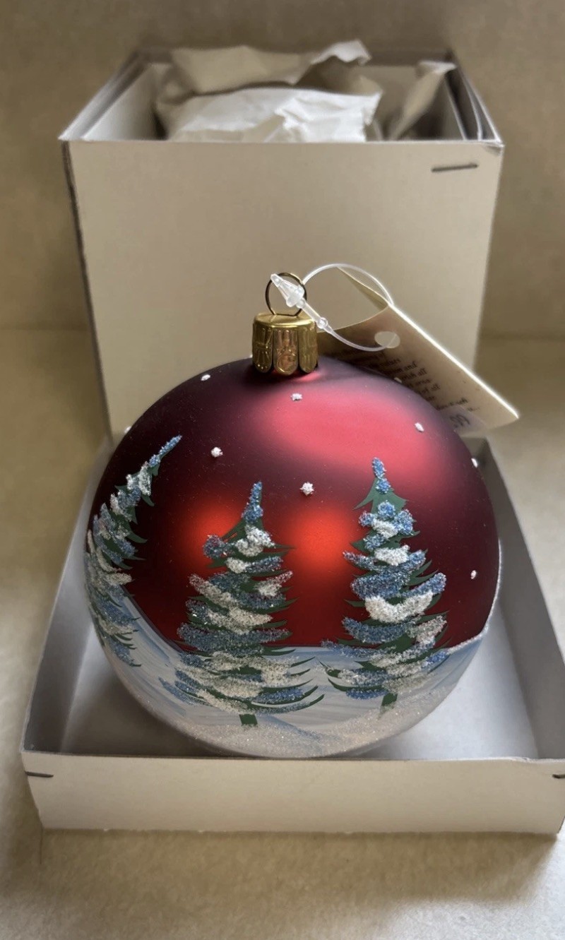 New 2008 Christina\'s World Glass Hand painted Christmas Trees Winter Ornament 