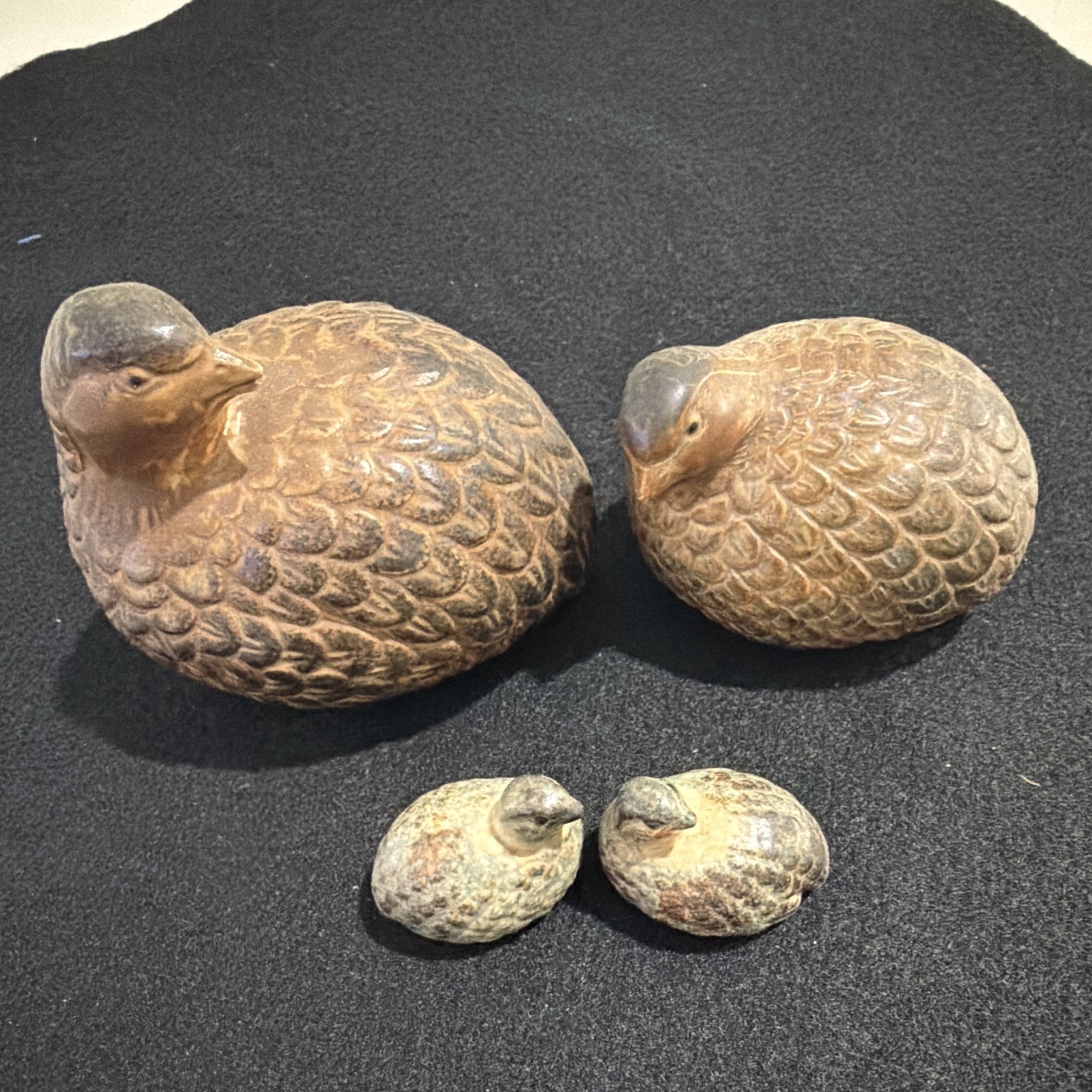 Otagiri OMC Quail Family of 4 Ceramic Bird Figurine Set, Made in Japan