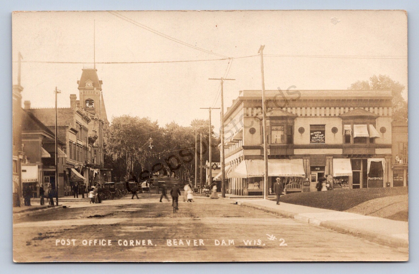 J90/ Beaver Dam Wisconsin RPPC Postcard c1910 Post Office Store Dentist 134