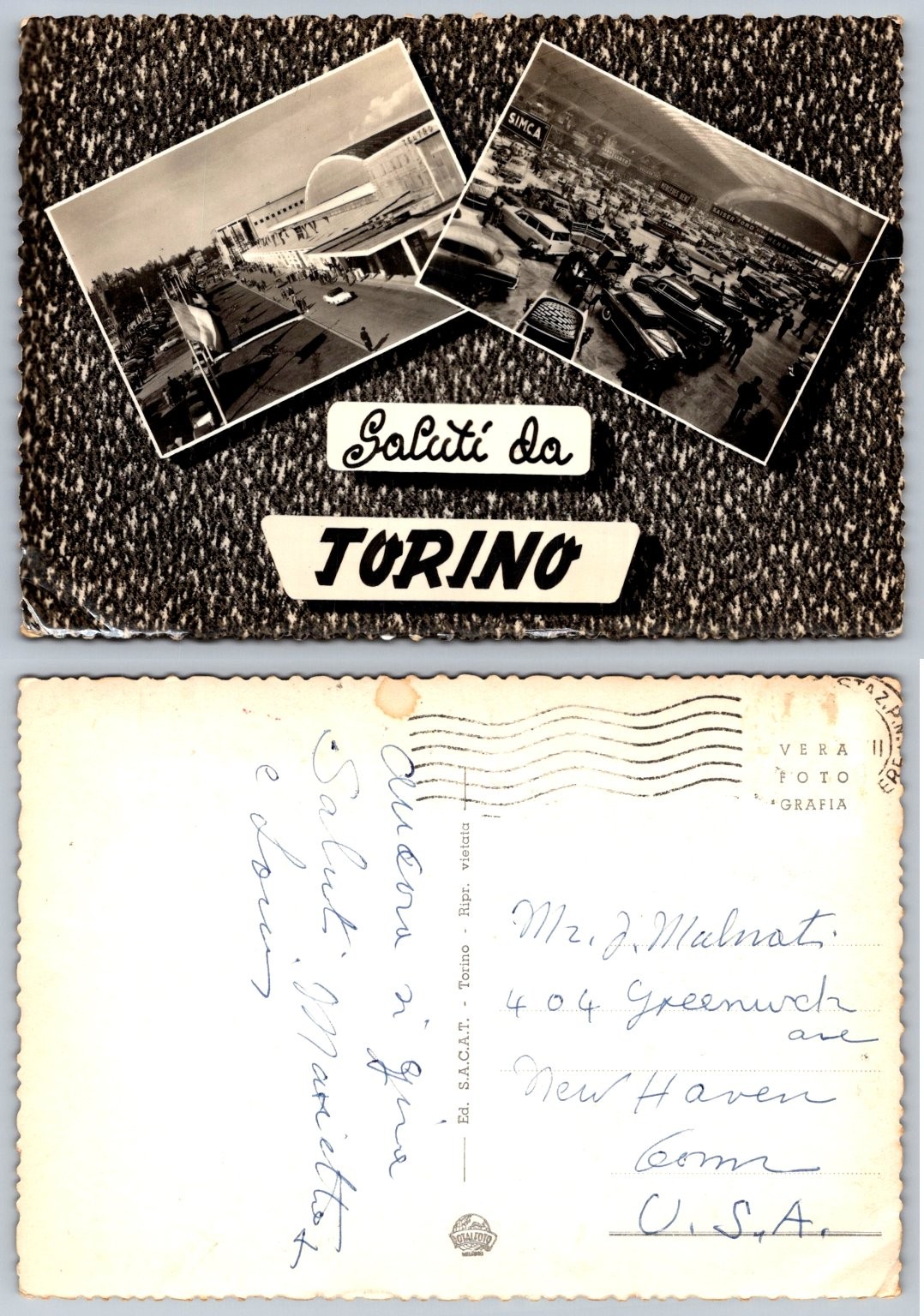 Vintage Torino Italy Auto Show RPPC - Saluti da Turin Car Exhibition Postcard Vintage Torino Italy Auto Show RPPC - Saluti da Turin Car Exhibition Postcard