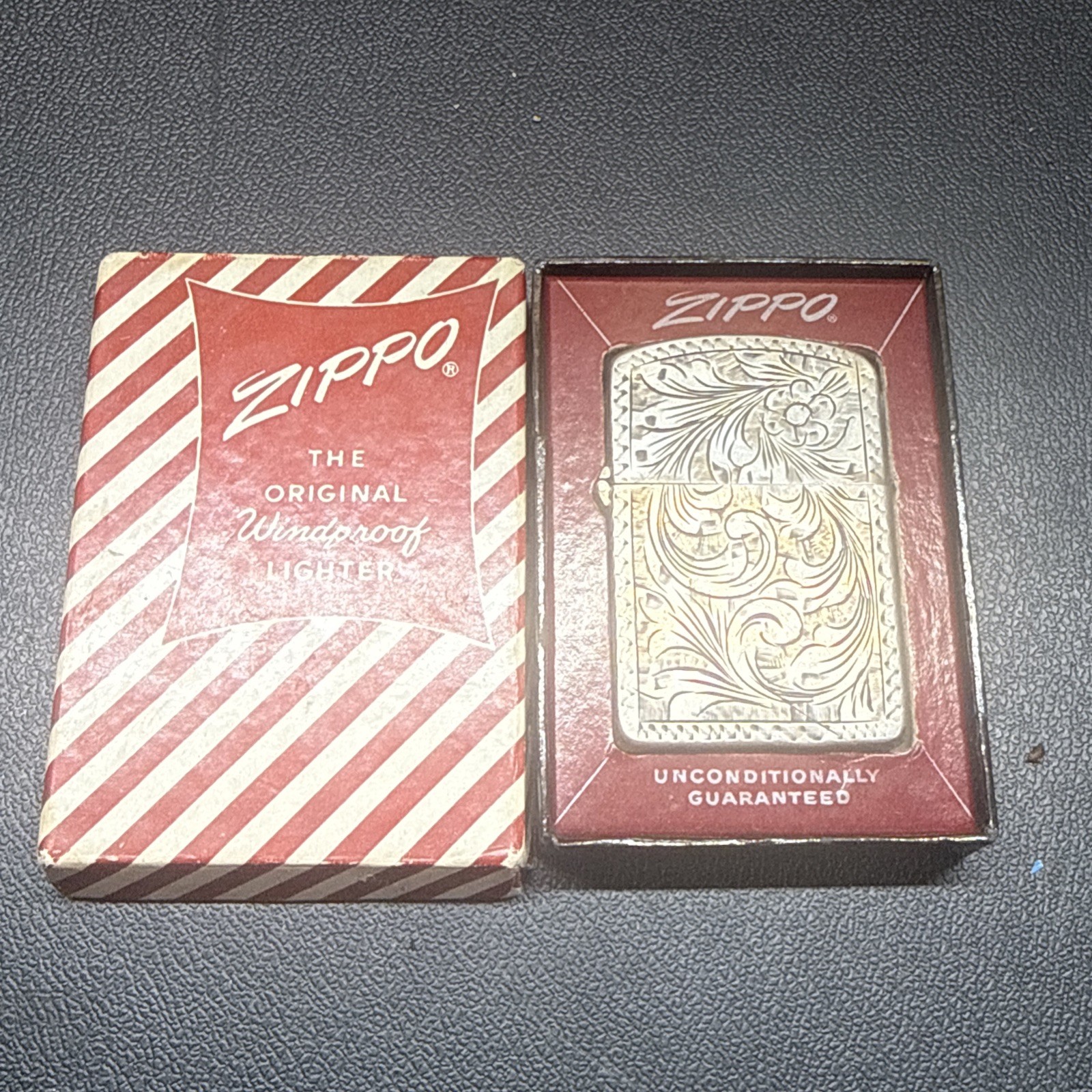 800 Silver Engraved Case W/ Zippo Insert Floral Pattern With Box