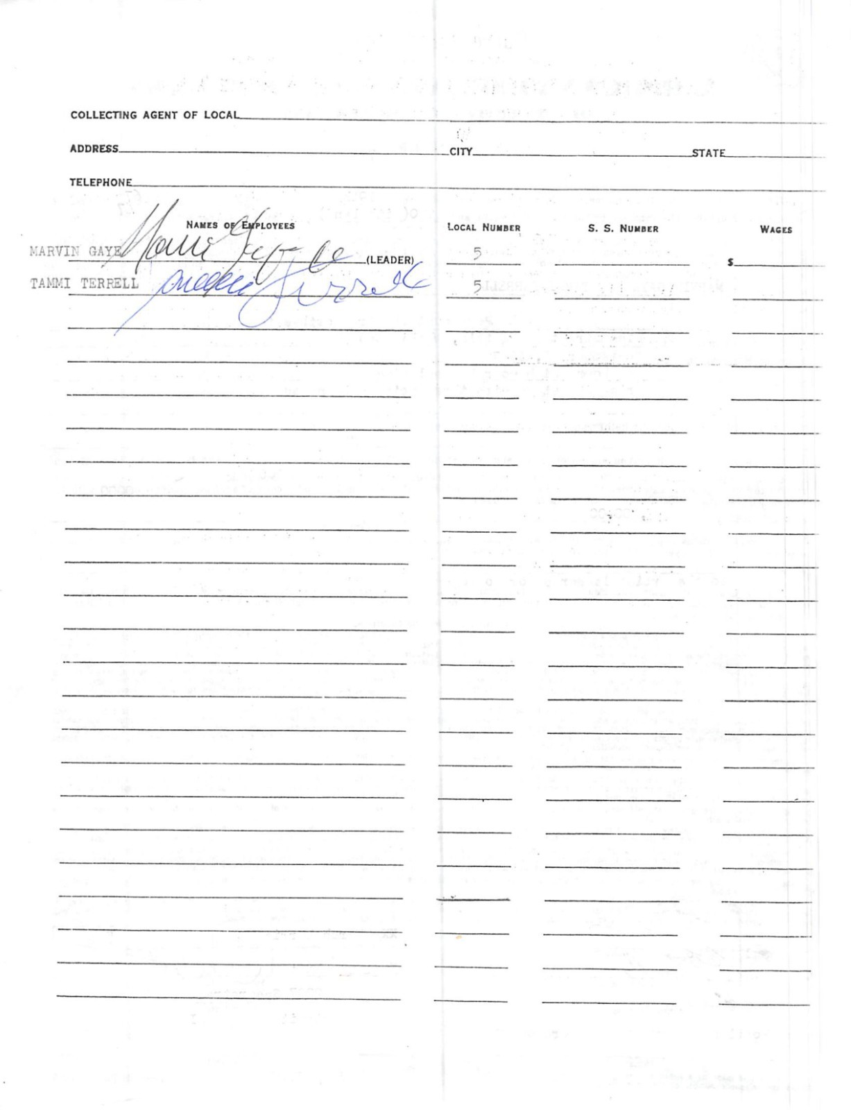 Marvin Gaye Tammi Terrell Signed Music Contract Motown Autograph Rare