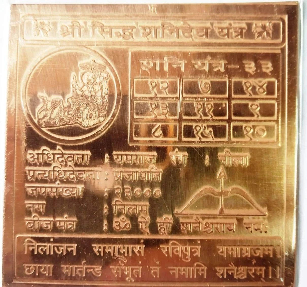 Shri Siddh Shani Dev Yantra Pure Copper Vastu Puja Plate 3 Inch Shani Graha