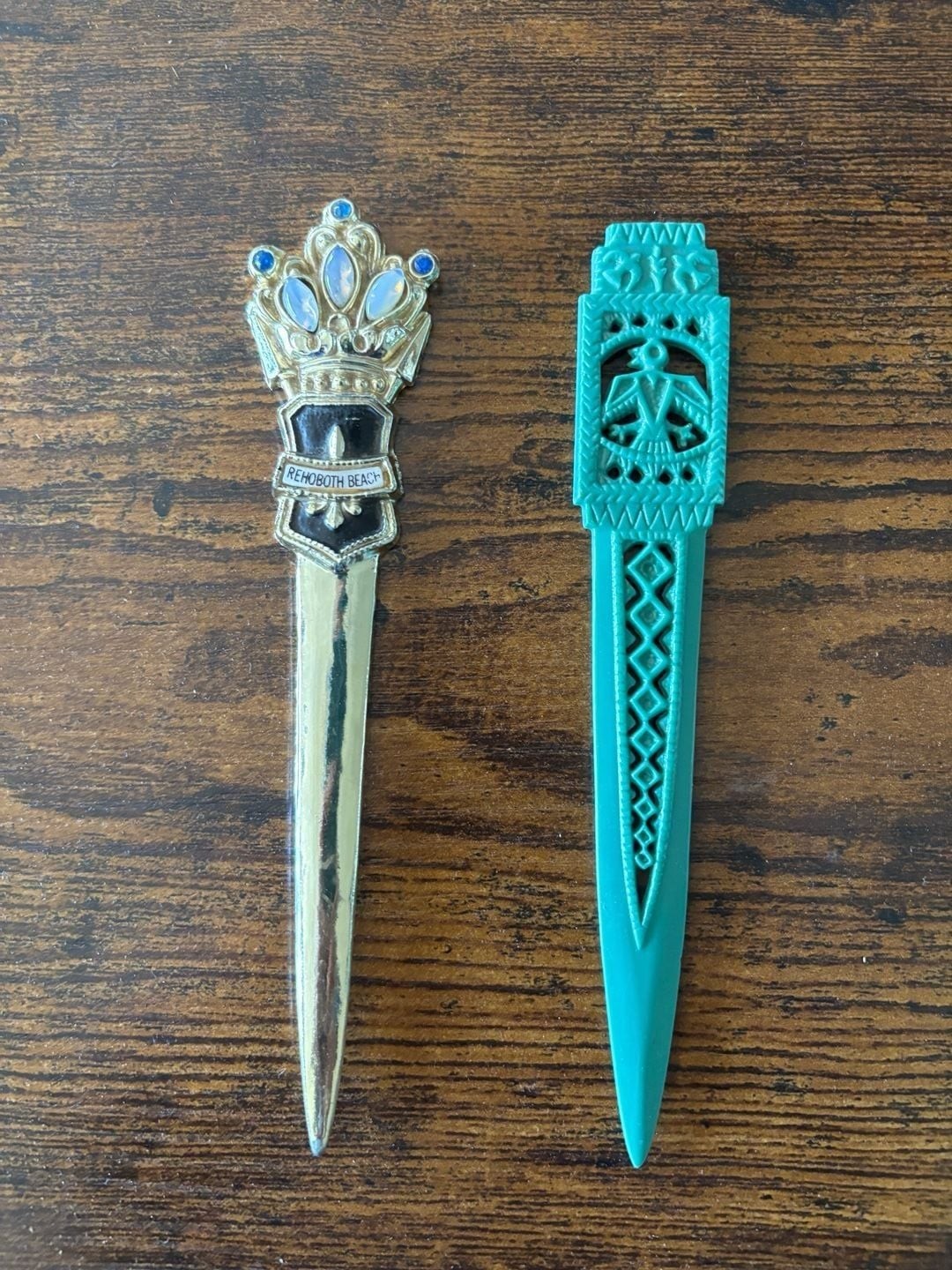 Vintage Rehoboth Beach Crown Letter Opener and Turquoise Thunderbird Plastic Let Vintage Rehoboth Beach Crown Letter Opener and Turquoise Thunderbird Plastic Let