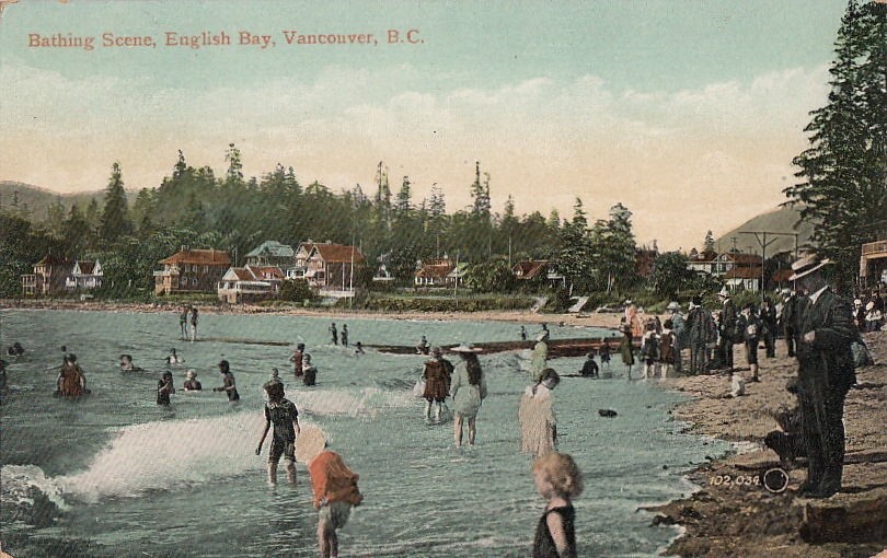Postcard Bathing Scene English Bay Vancouver BC Canada 