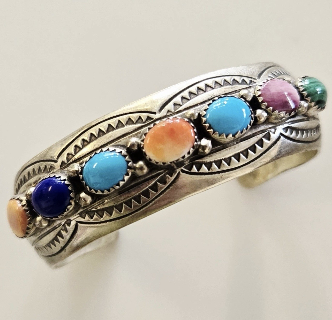 Native American BENALLY Navajo Turquoise Spiny Oyster Lazuli STERLING Bracelet