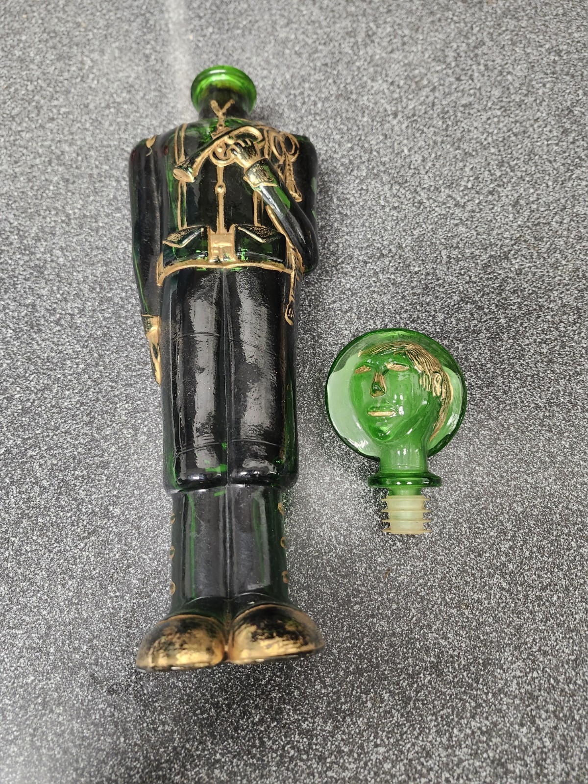 Vintage Green glass Italian Wine soldier man decanter rare  Vino  