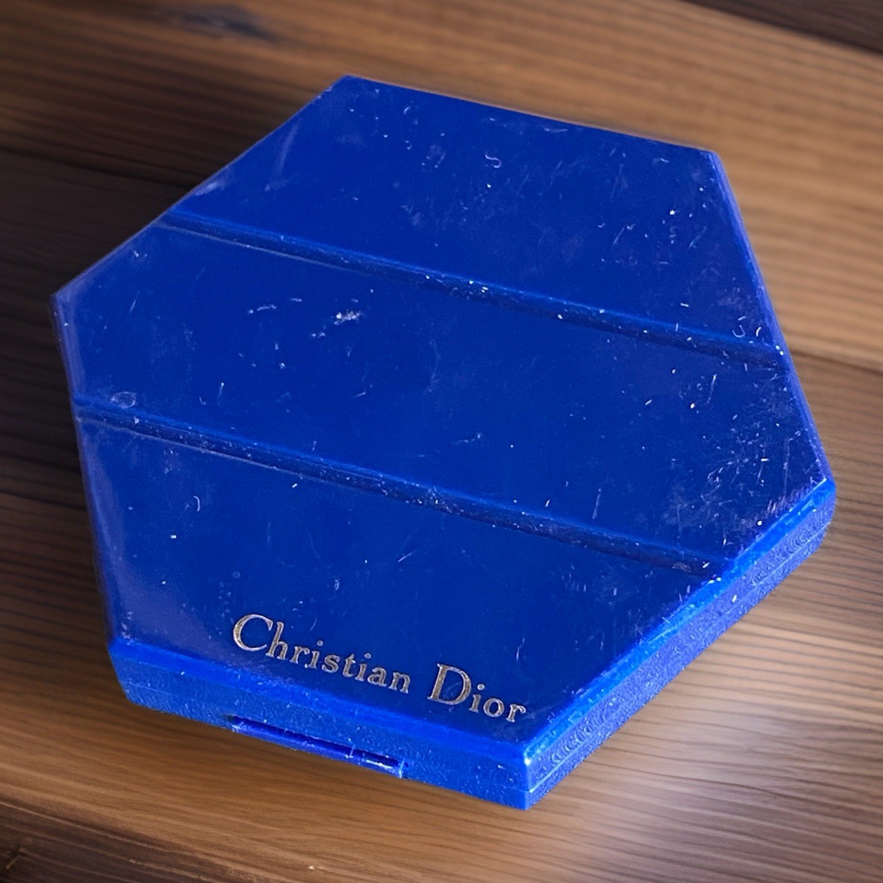 Vintage Christian Dior Plastic Compact Blue 