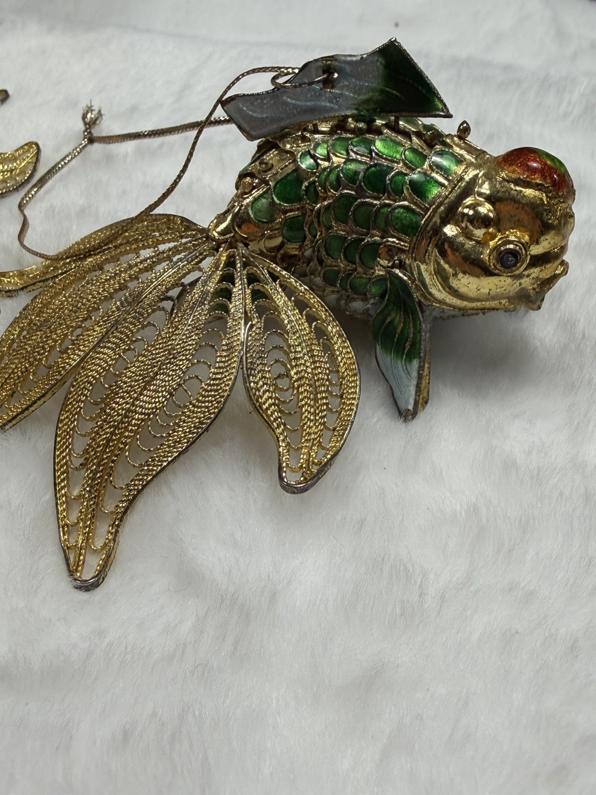 Vintage Articulated Cloisonné Fish Christmas Ornaments Enamel