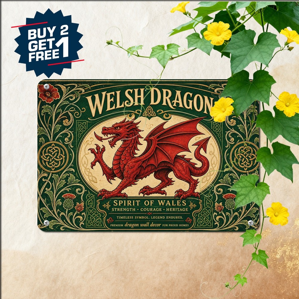 Welsh Dragon Celtic Heritage Metal Sign Retro Wales Country Flag Tin Plaque