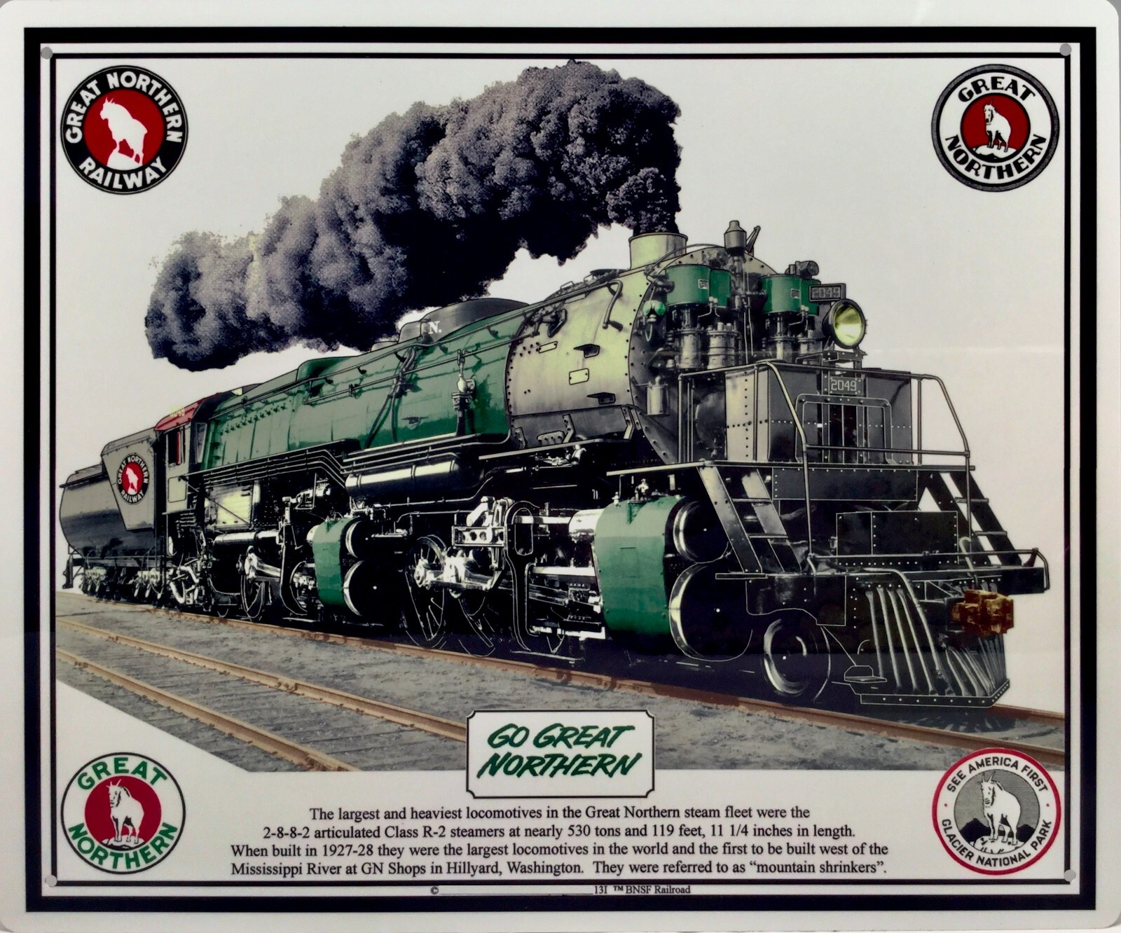 GREAT NORTHERN RAILROAD SIGN - Green Trains #2049 Gifts