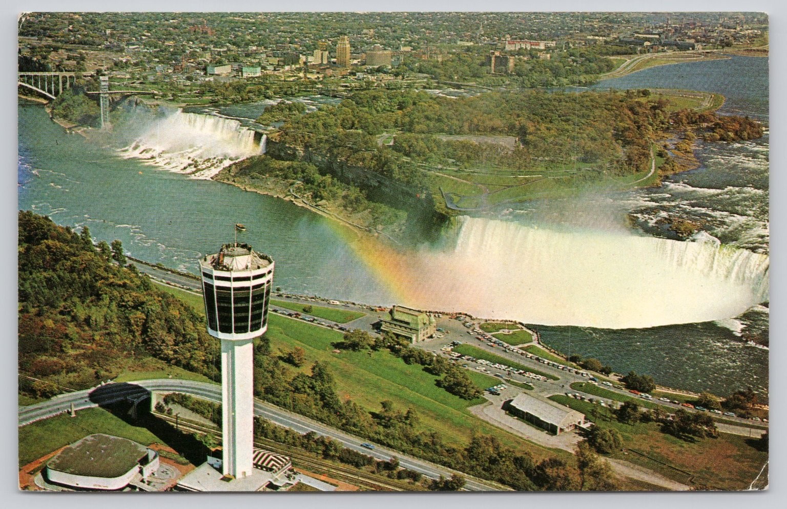 1966 Niagara Falls Aerial View Postcard Seagram\'s Tower Rainbow Chrome 1966 Niagara Falls Aerial View Postcard Seagram\'s Tower Rainbow Chrome