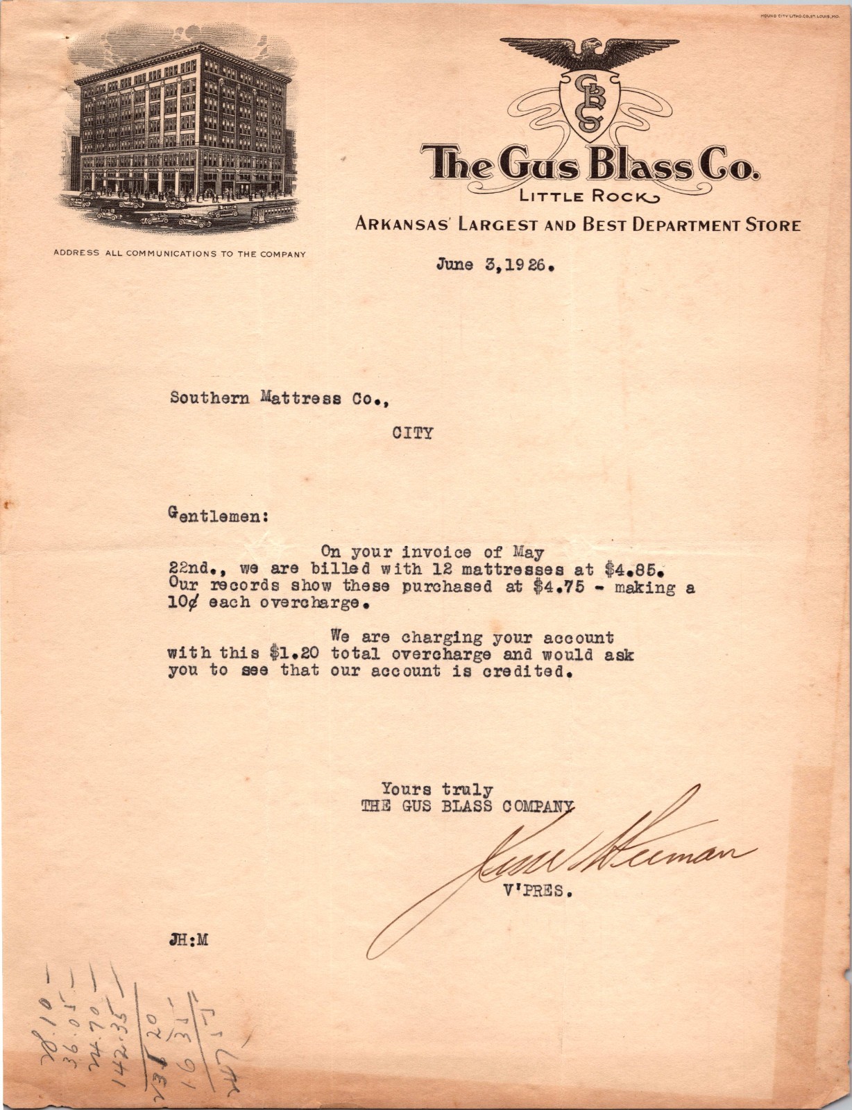Gus Blass Co Little Rock AR 1926 Letterhead Department Store