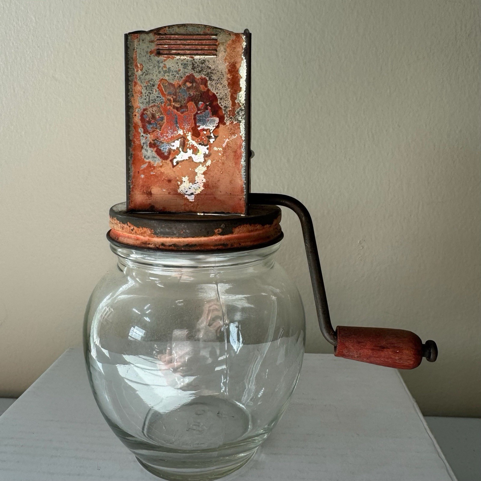 Nut Grinder Chopper W/Wood Handle Red Anchor Hocking Jar 5935